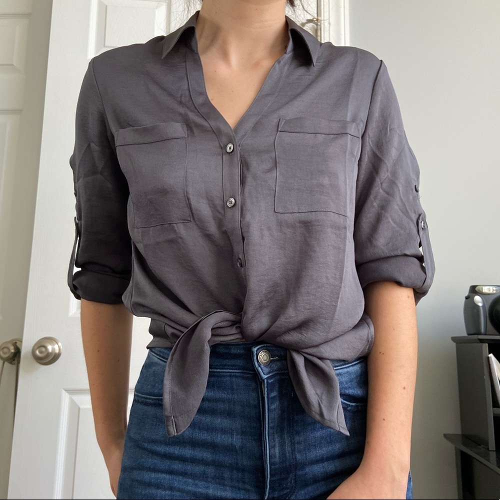 Steel grey express button up blouse size small